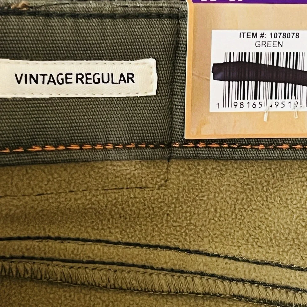 NWT Weatherproof Vintage Men Bonded Fleece Lined Green Canvas Pant 40x30 Regular